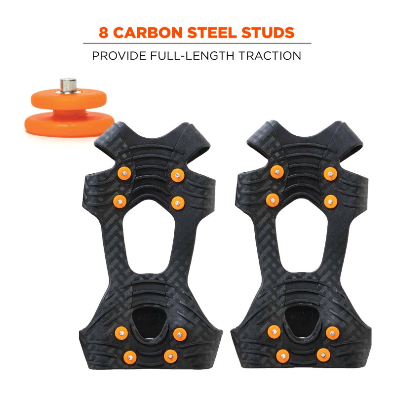 Treat carbon steel studs grip the ice and snow beneath to assist with walking